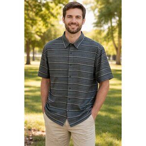 Travis Mathew Striped Short sleeve Shirt Men's size XXL Black/Grey/Pink